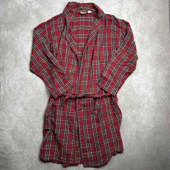 L.L. Bean Other - L.L.Bean Flannel Scotch Plaid Robe Vintage Mens Size L Red Cotton Lounge USA